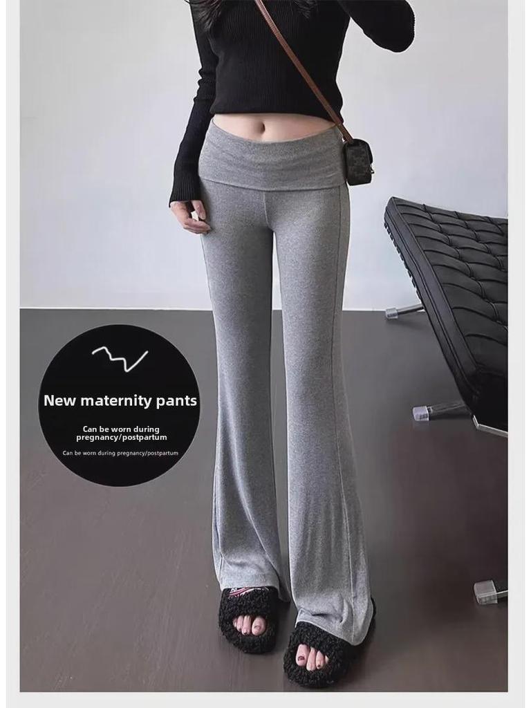 Maternity Flare Pants for Autumn/Winter - Thick, Comfortable, Belly Support, Casual, Plus Size