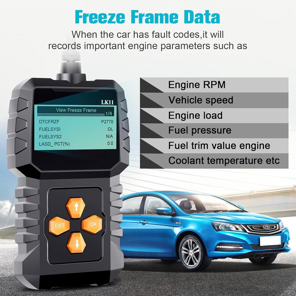 OBD2 Scanner Ease Setup Plug-Play: Clear Reset Engine Error Code Professional Code Reader Diagnostic Scan Tools with Freeze Frame/I/M Readiness for