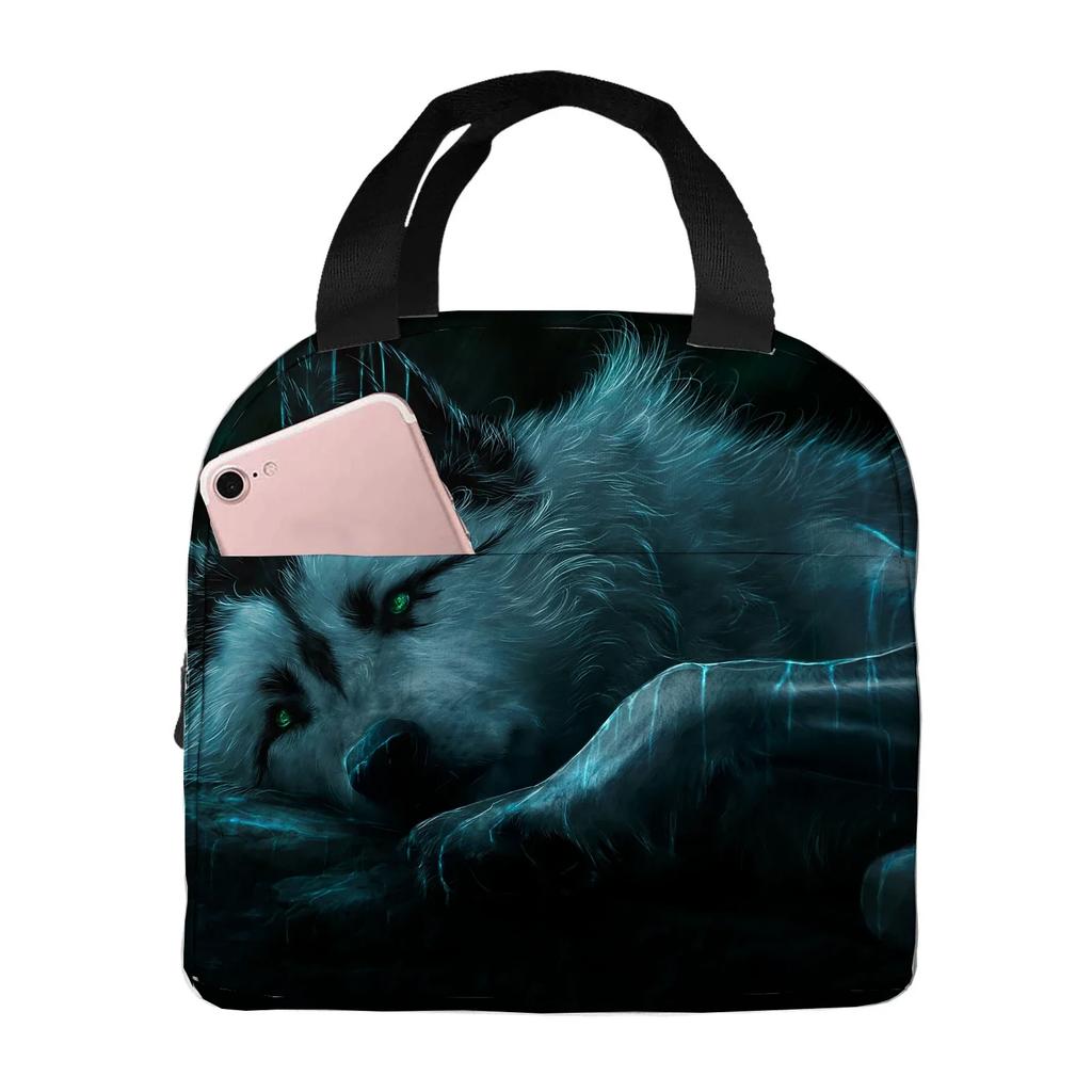 wolf angry animal  Portable Aluminum Foil Thickened Insulated Office Lunch Bag Waterproof Lunchs Bags Tote Bags