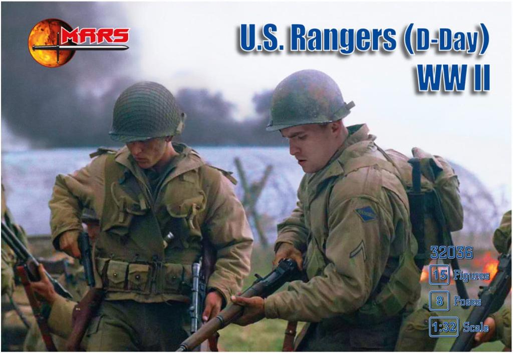 Mars Figures US Army Ranger Unit 8 Poses 15 Figures Plastic Model ORM32036 Molded Color 1/32 D-Day