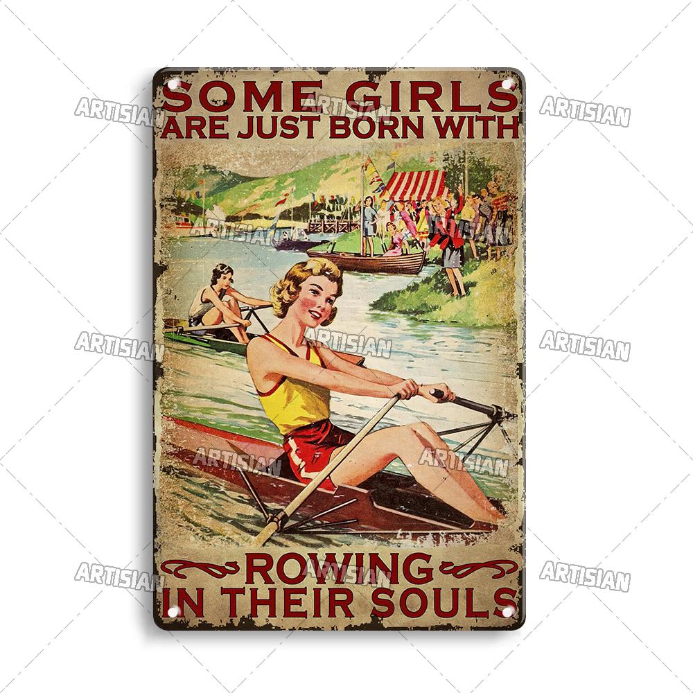Artisian Rowing Metal Sign Surfing Tin Poster Kayaking Sport Decorative Plate Wall Decor Garage Bar Pub Club Hotel Cafe Kitchen