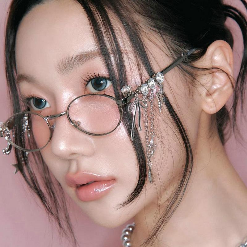 Fashion Diamond Small Frame Elliptical Glasses Woman for Women Metal Blue Light Blocking Glasses Japanese Retro Y2K Eyeglasses