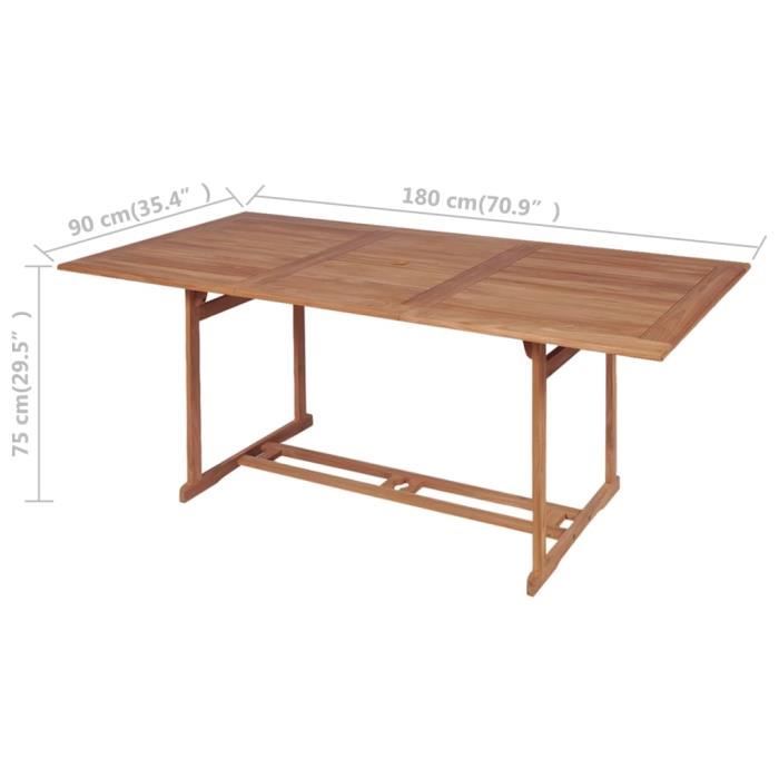 VidaXL Table de jardin 180x90x75 cm Bois de teck solide
