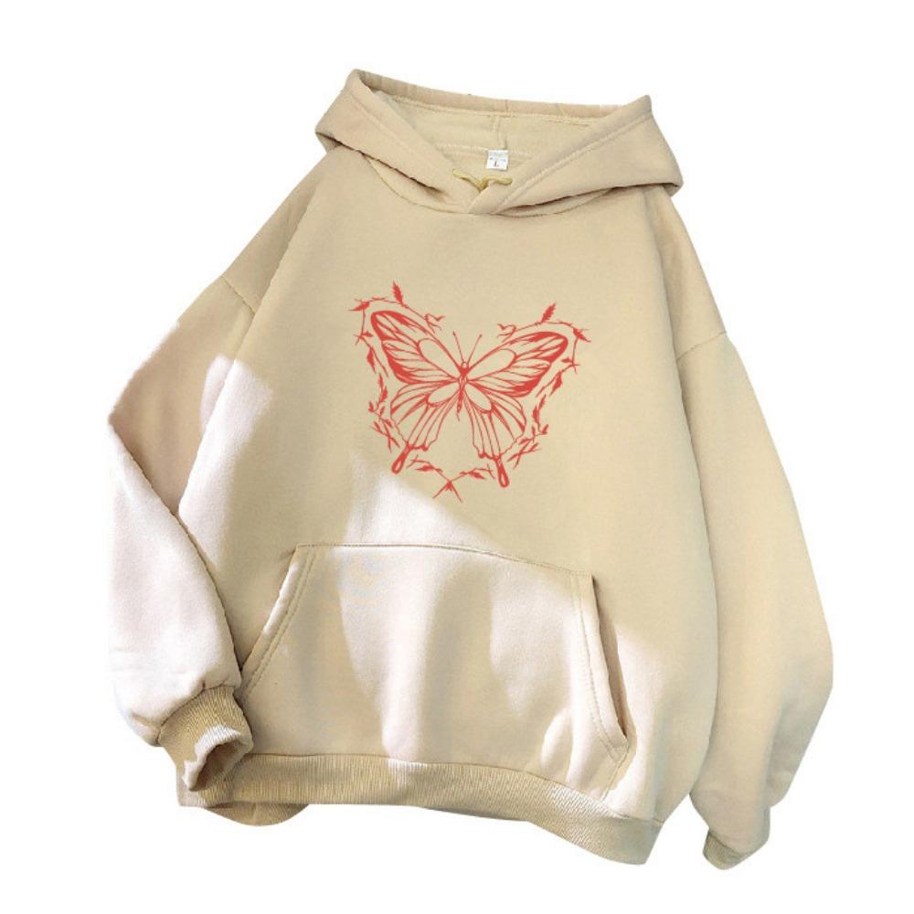 2025 Autumn New Women's Butterfly Print Casual Trend Versatile Velvet Hooded Cardigan Sweater Jacket