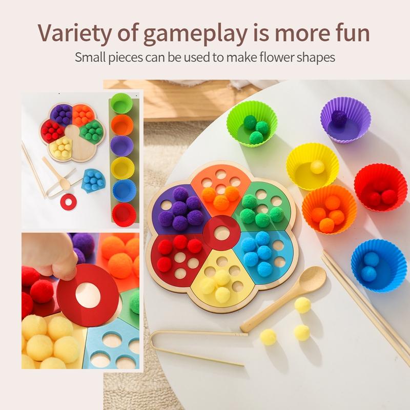 Wooden Montessori Toy Flower Shape Rainbow Board Children Fine Motor Skill Education Toy Baby Color Sorting Sensory Toy Kid Gift