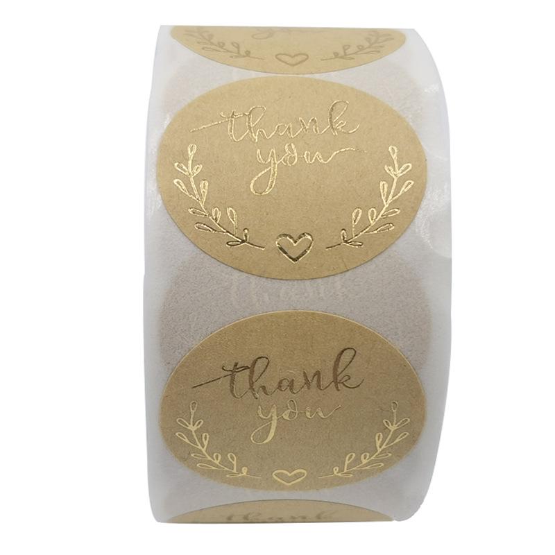 Kraft Paper Olive Branch Thank You Stickers for Festivals and Gifts