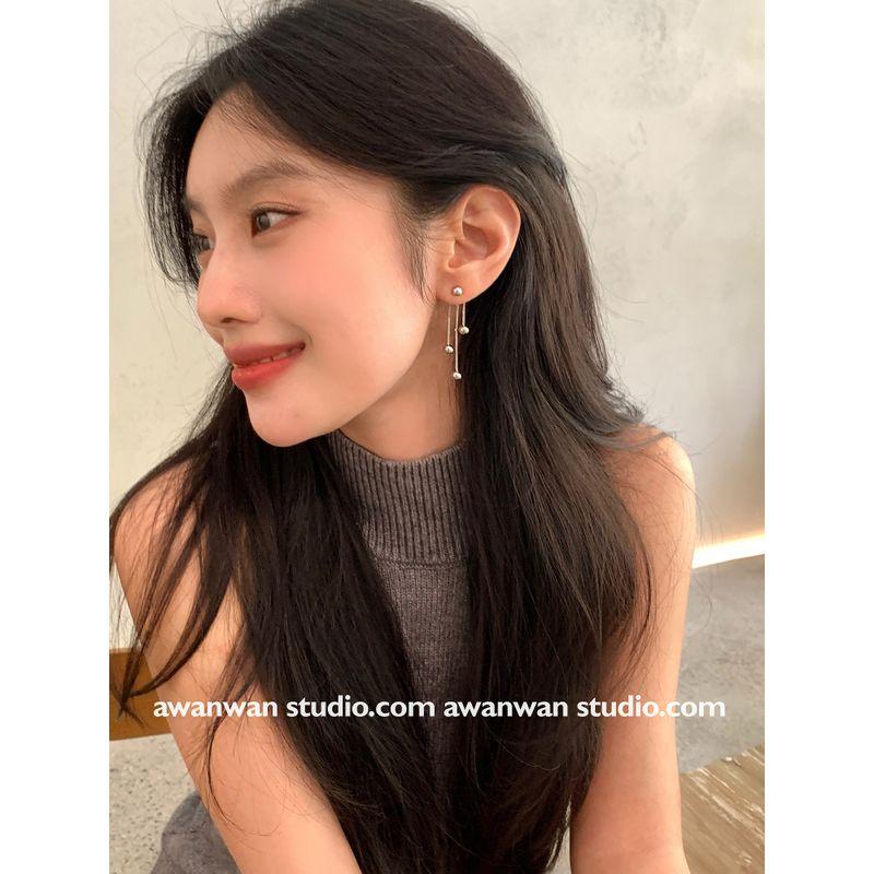 

Awan Wan Water Drop Rain Drop ~ One Style for Dual-Wear Tassel Metal Beads Ear Studs Square round Face Easiest for Match Jewelry Earrings A pair of tassel ball earrings