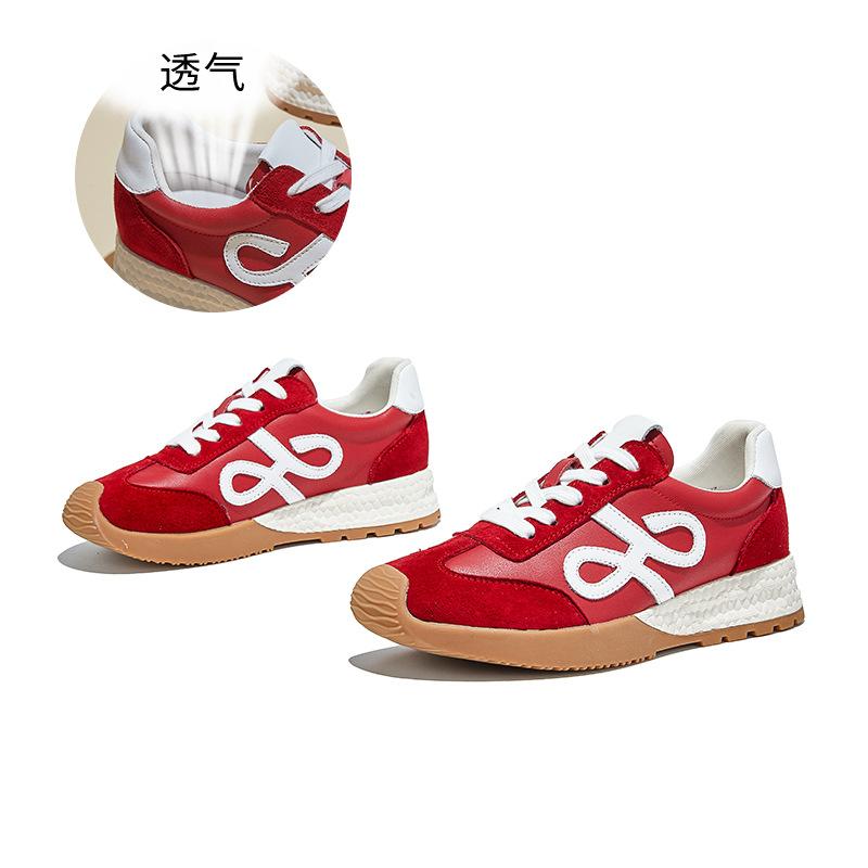 

Leather German training shoes women s shoes autumn new thick-soled heightening shoes versatile sports shoes casual shoes trendy cool little 40 червоний