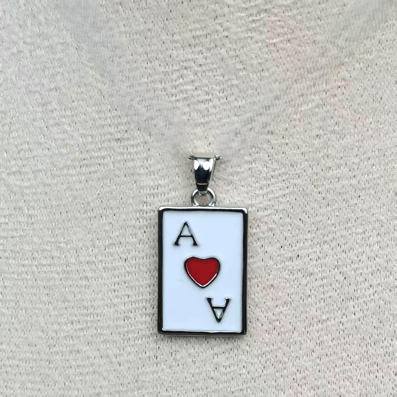 

Trendy Square Red Heart Oil Drip Pendant Necklace - Hip-hop Poker Style
