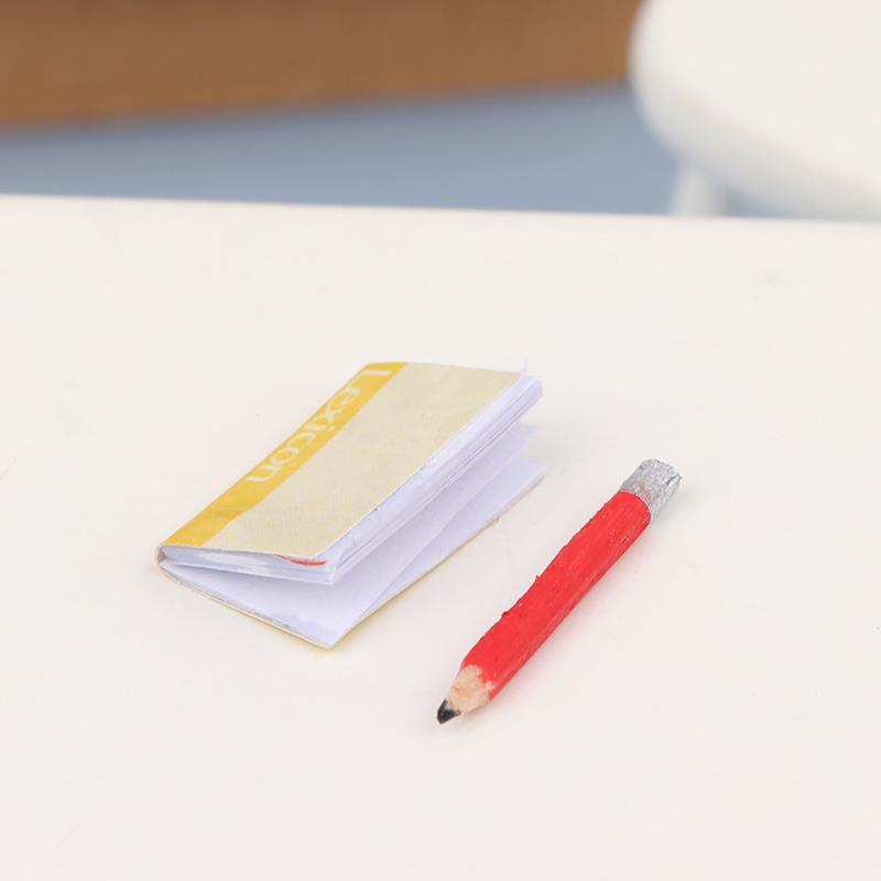 1 sett 1:12 Dukkehus Miniatyr Notebook Blyant Viskelær Student Skrivesaker Modell Barn Late Leke Leke Dukkehus tilbehør