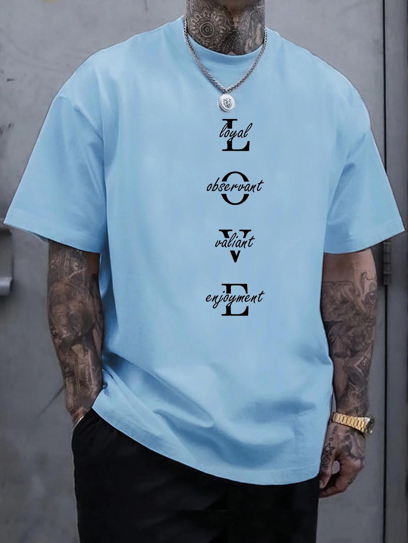 

Мужская модная футболка в ретро-стиле, геометрический буквенный узор, круглый вырез, короткий рукав, повседневная для выходных - летняя спортивная футболка S