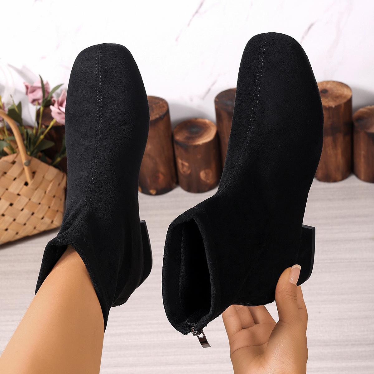 

Fashion Winter Faux Suede Short Women Ankle Boots Fashion Square Toe Short Booties Ladies Elegant Mid Heel Booties Classics Office Shoes 42 чёрный