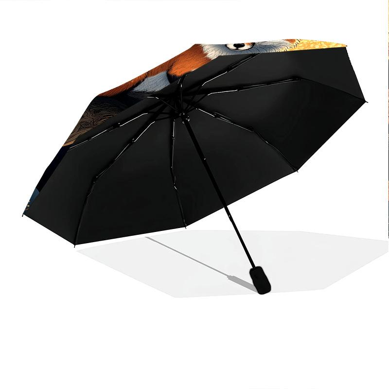 0106 Cherry Blossom Fox Pattern, Automatic Folding Umbrella, Portable and Foldable Design, 8 Ribs, a Christmas or Birthday Gift.