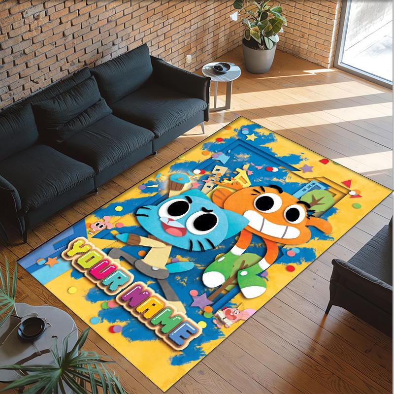 Personalized Crystal Velvet Carpet Custom Name Text,Amazing World of Gumball Anti Slip Area Rug For Home Decoration