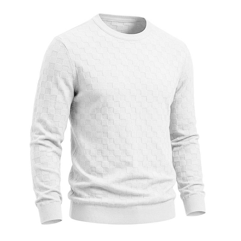 Men S Checkerboard Jacquard Crew Neck Long Sleeve Knit Pullover Sweater