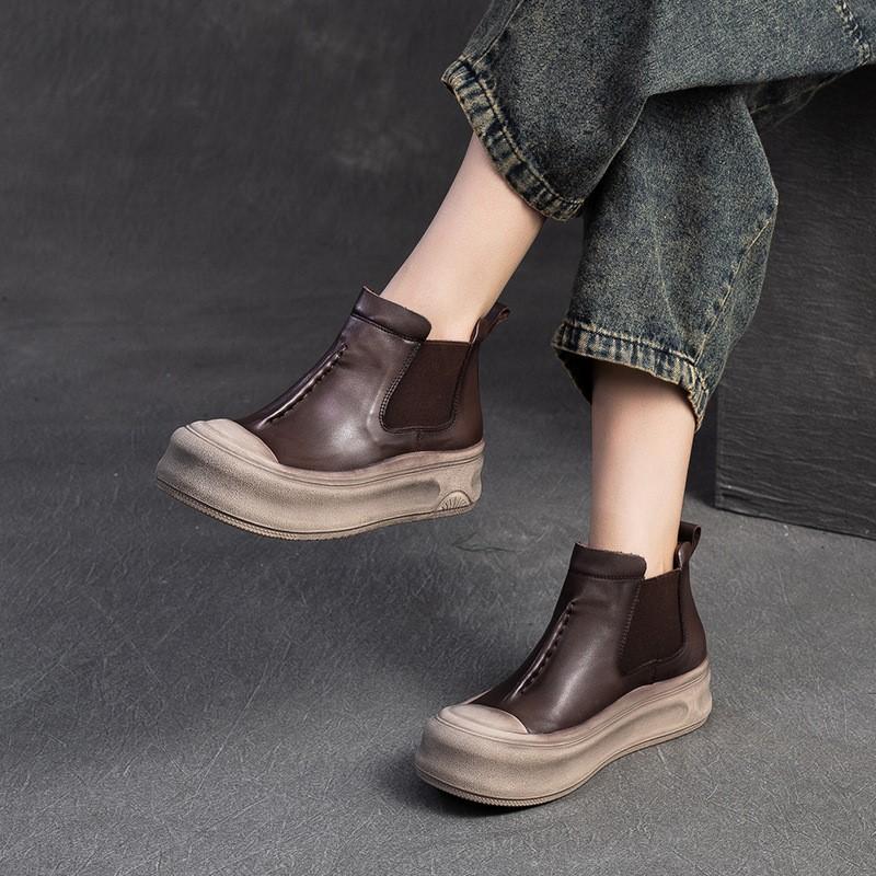 Fashion GKTINOO 2025 Autumn New Genuine Leather Flat Platform Shoes Versatile Round Toe Comfortable Thick Soled Women's Ankle Boots