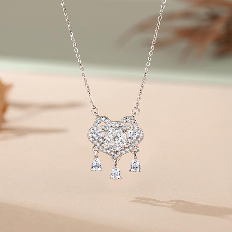 Tichiya S925 Sterling Silver Ruyi Lock Necklace - Rose Cut, Chinese Style, Versatile Design for Women 925 Sterling Silver