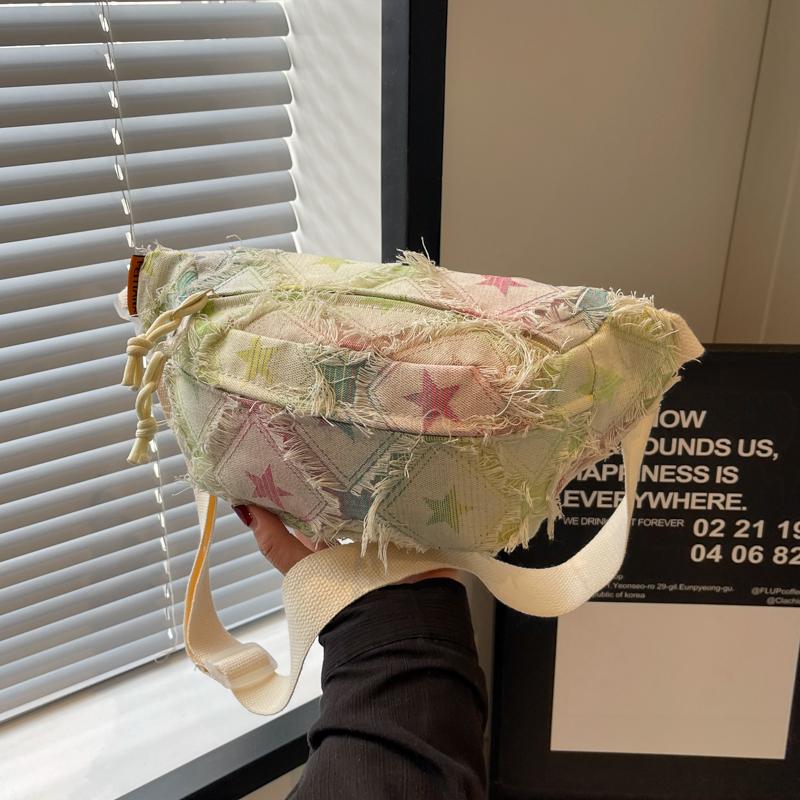 A Light Star Pattern, Fabric Shoulder Bag, Crossbody Bag, Adjustable Shoulder Strap, Stylish Color