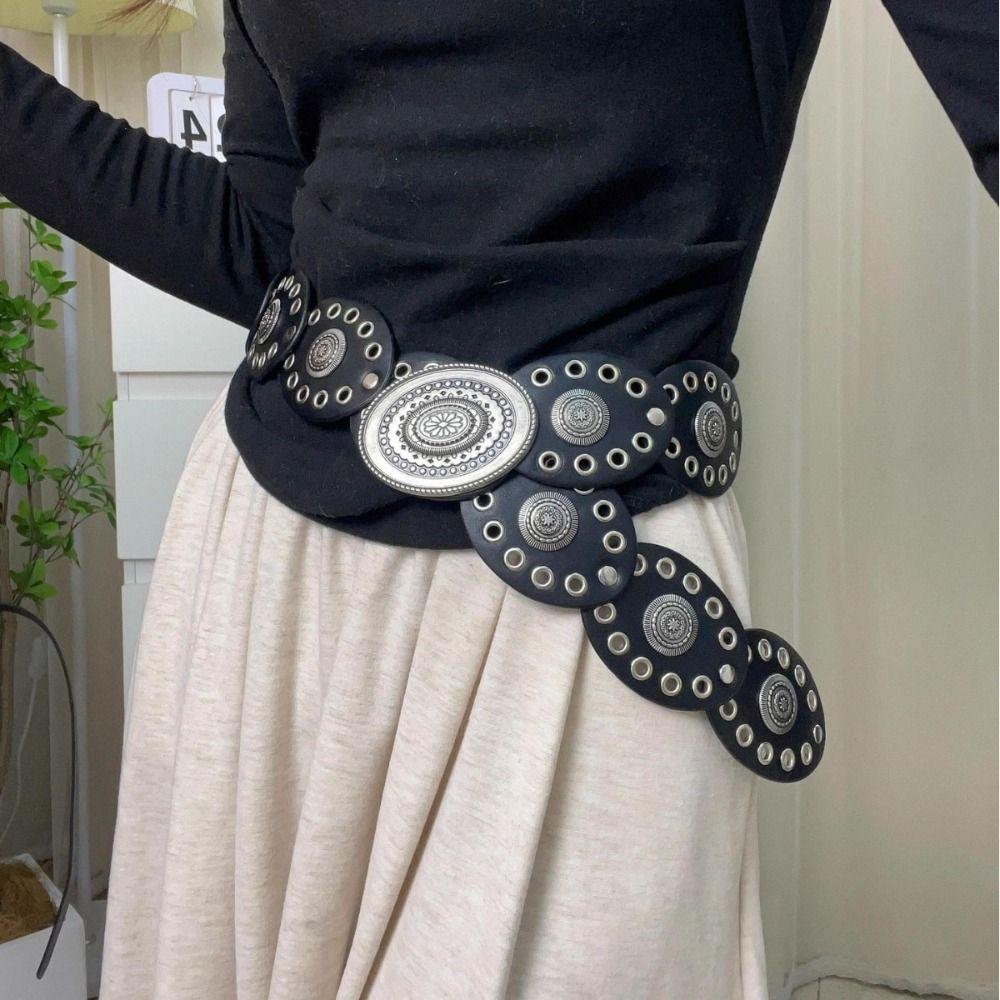 Vintage Oval Waist Belt Pu Leather Dress Jeans Belt Exaggerated Women's Belt Streetwear