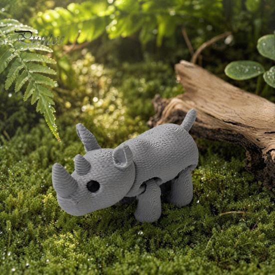 Movable Rhino Figurine 3D Printed Knitted Rhinoceros Figurine, Mini Fidget Toy with Desktop Accessory Joints, Wild Animal Collectible Figure for Desk