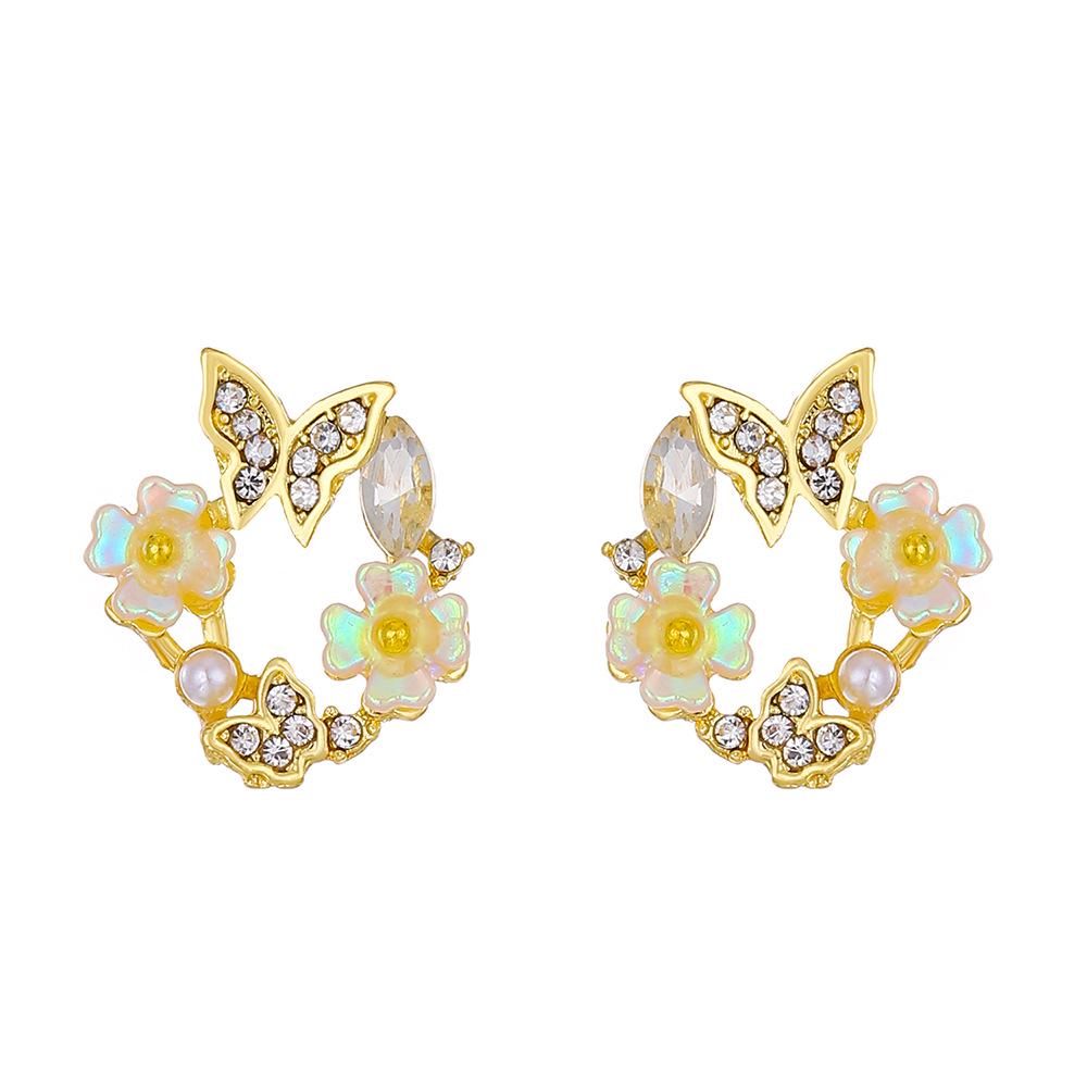 

New Korean Sweet Flower Pearl Bow Wreath Stud Earrings