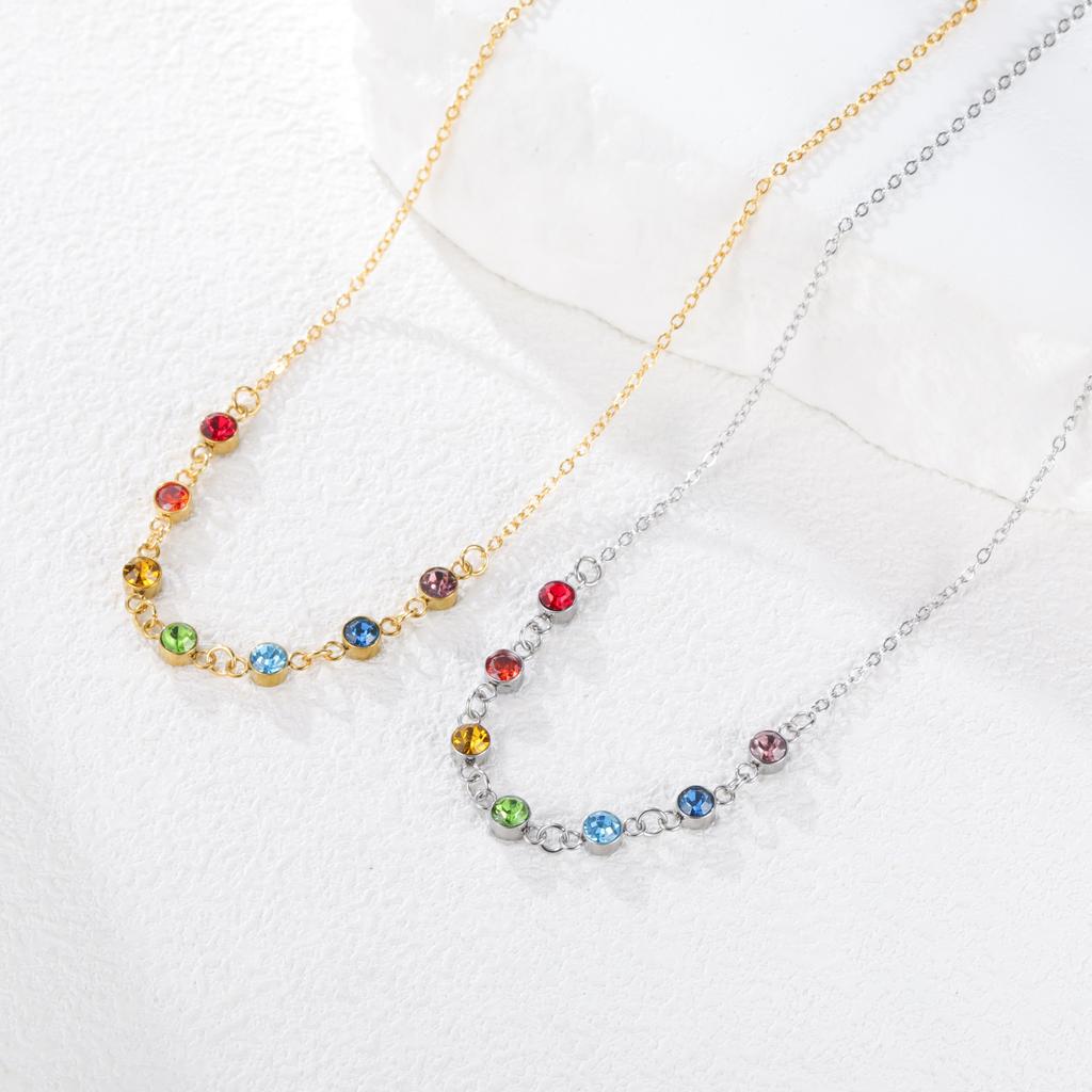 Teamer 7 Color Zircon Necklace Stainless Steel For Women Fashion Yoga Power Spirit Energy Jewelry Birthday Amulet Gifts 2026 New