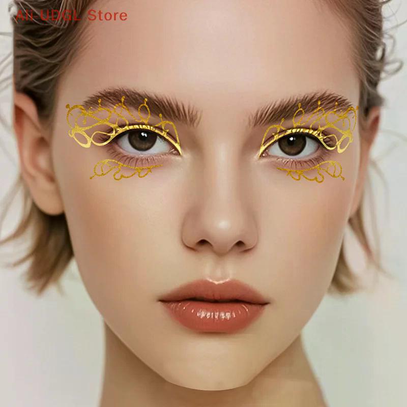 1PC Glitter Stickers Face Eyeliner Tattoo Flash Gold Temporary Tattoos Waterproof Makeup Decals For Girls Party Music Festival