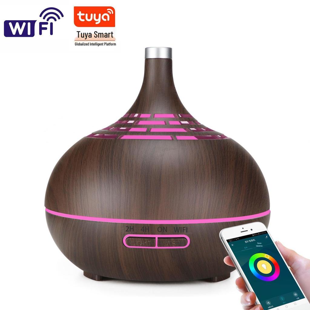 WiFi Wood Grain Aroma Diffuser, 400ML Air Atomizing Humidifier