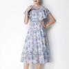 Vintage High-End O-Neck Short Sleeve Ruffle Lace Hollow Out Dress for Women's Summer Slim Elegant Long Dress Female Clothing