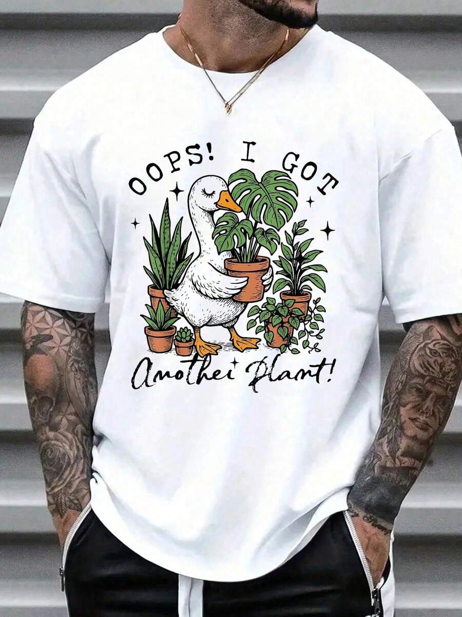 

Oops I Got Another Plant Goose Unisex T-Shirt, Casual Crew Neck Short Sleeved Summer Top,White T-Shirt S