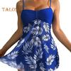 2Pcs/Set Women Summer Swimsuit Set Adjustable Straps Print Mesh Hem Bandeau Tops High Waist Swim Shorts Set