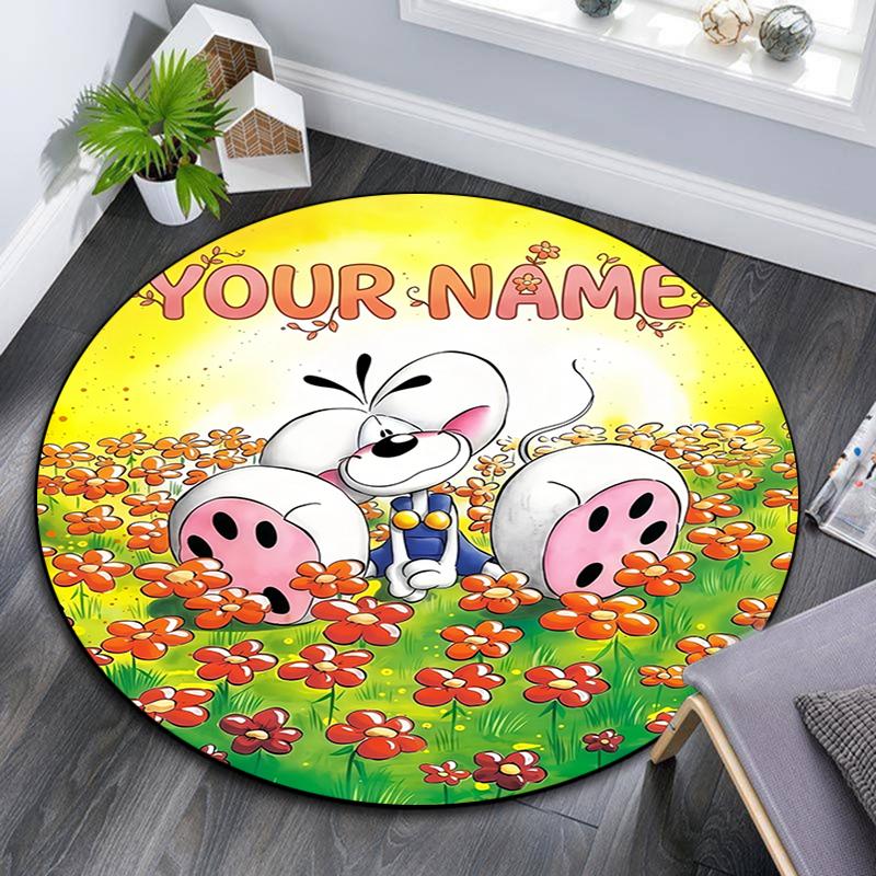 Custom Name,Diddl Pattern Round rug,Carpet Rug for Living Room Bedroom Playroom ,Non-slip Floor Mat,Holiday Gifts and Birthday Gifts.