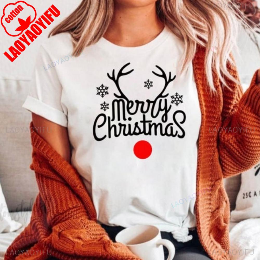 Merry Christmas T Shirt Reindeer Christmas T Shirt Elf Outfit Elf Costume Xmas Family Gift Santa Christmas Tree Tops for Women S