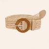 PP Casual Beach Fashion Grass Belt with Round Wooden Buckle for Women's Dress