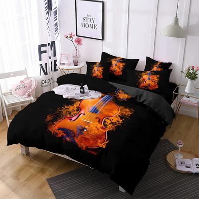 Music Flame Guitar Duvet Cover Set Fire Guitar Bedding Set For Kids Boys Girls Men Rock Musical Pattern Comforter Quilt Cover