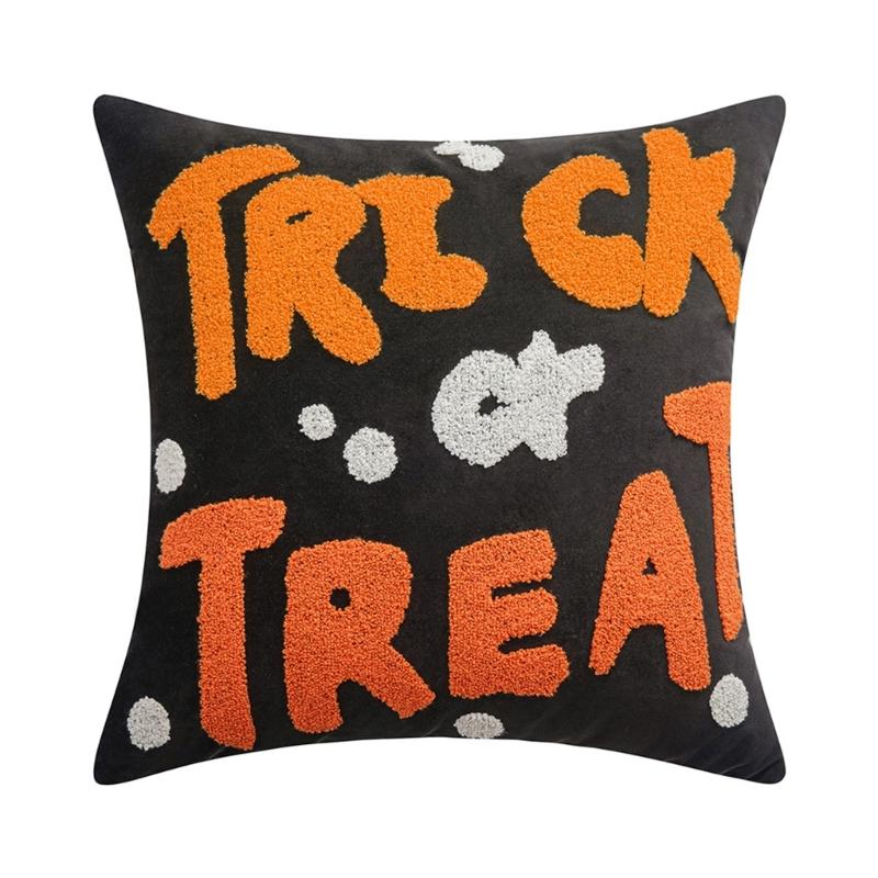 Sturdy Polyester Halloweens Throw Pillowcase With Closure Seasonal Embroidery Sofa Bedroom