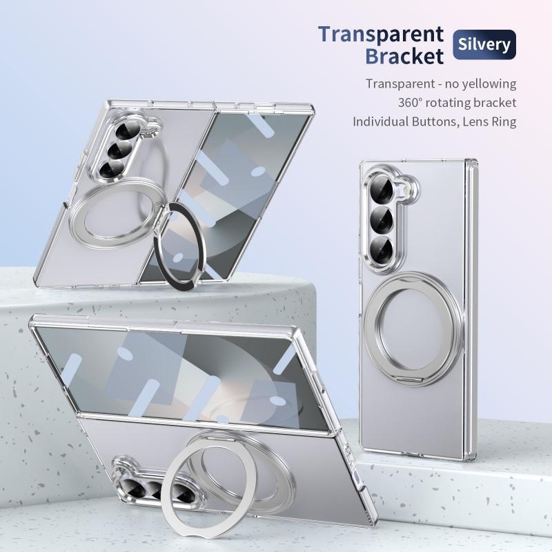 360 Rotating Bracket Tansparent Case for Samsung Galaxy Z Fold 8 Ultra 7 6 5 4 3 Screen Protect Magnetic Wireless Charging Cover