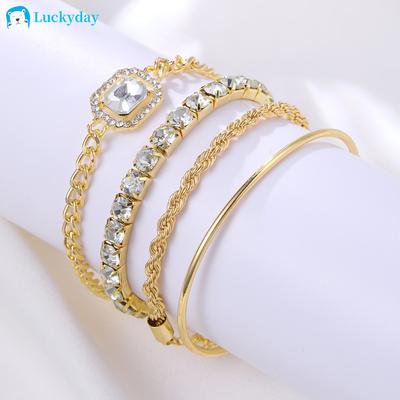 4 szt. Zestaw bransoletek smażonych ciasta Twists cyrkon złoty srebrny łańcuszek bransoletki dla kobiet biżuteria akcesoria