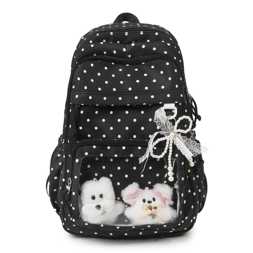 Schoolbag Japanese new fresh polka dot backpack student schoolbag women's large-capacity transparent pain bag junior high school backpack