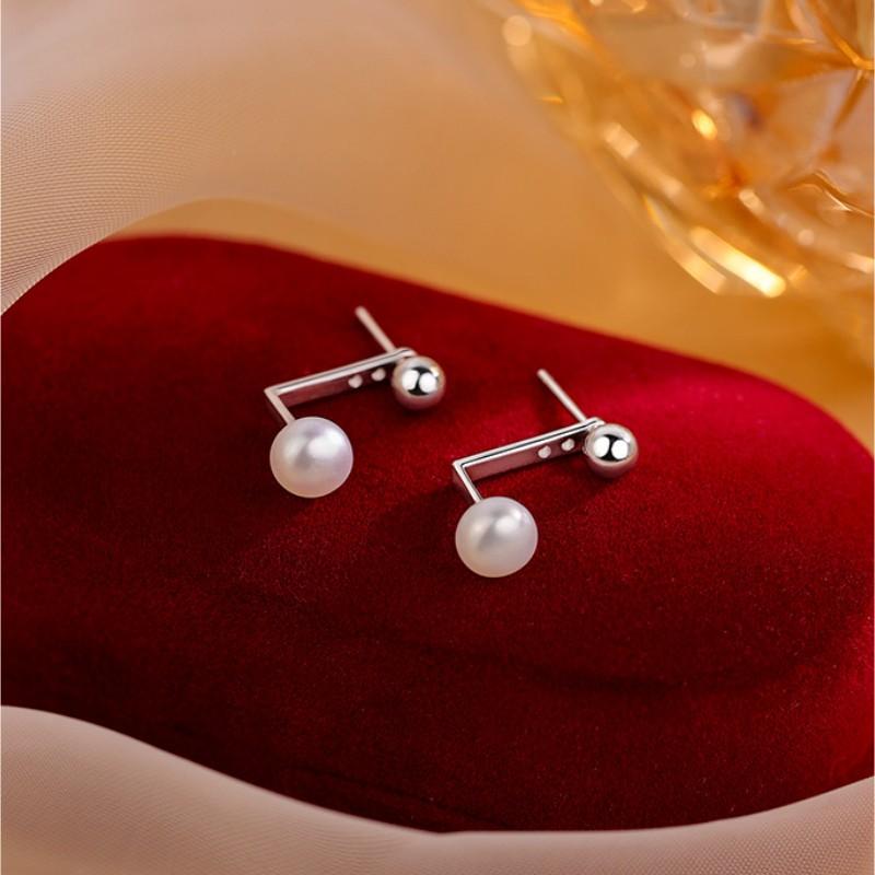 Korean 925 Sterling Silver Beads Pearl Back Hanging Earrings for Women Temperament Gentle Party Wedding Jewelry Accessories