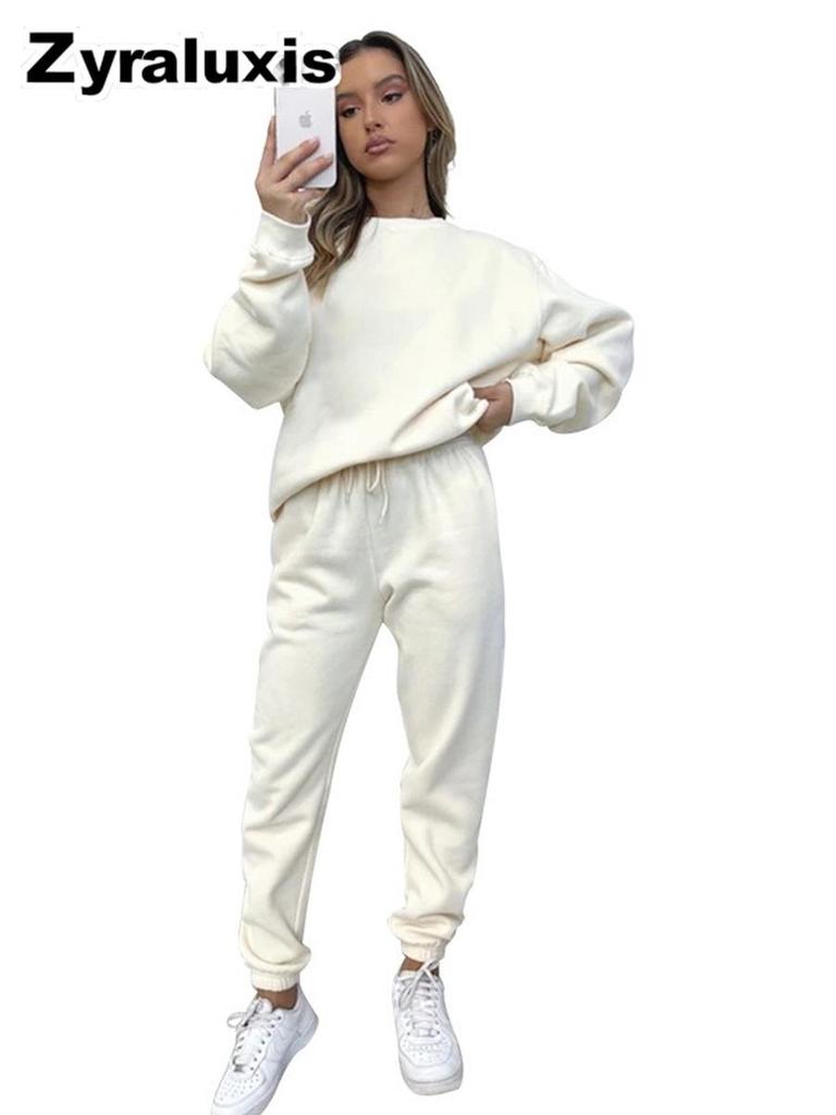 Women's Fall Winter Casual Solid Color Fleece Lined Long Sleeve Pants