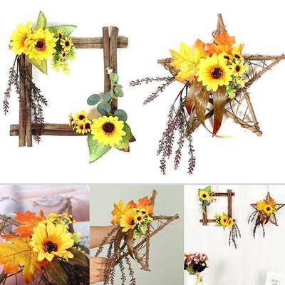 Hölzerner Künstlicher Falscher Sonnenblumenanhänger Quadratische Fünf-Sterne-Girlande Sonnenblume Wanddekoration Artific