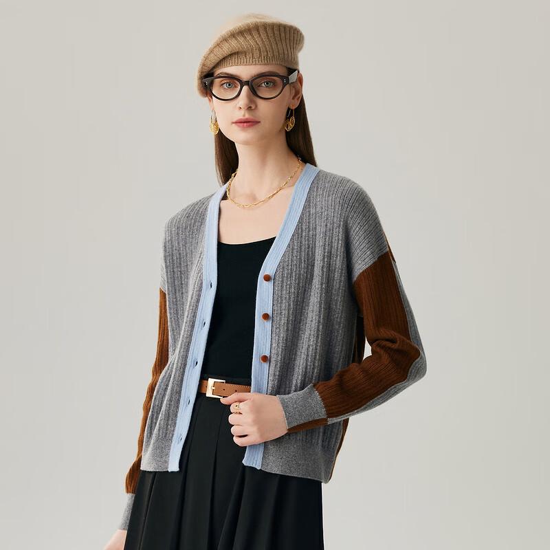 Zhaojun Women's Colorblock Cashmere V-Neck Cardigan