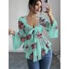 DAFIFY Women's Fashion Casual Spring Autumn Flower Pattern Print Long Sleeve V-Neck Blouses & Shirts