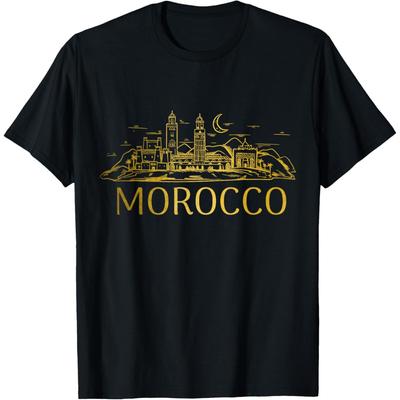 Morocco Skyline Marrakech Vintage Moroccan Pride T Shirts Men Cotton Humor Streetwear Tee Short Sleeve Unisex Loose Clothing