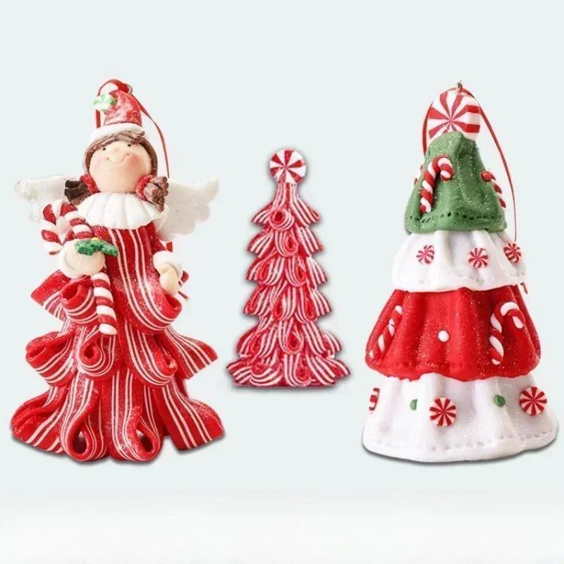 Xmas Tree Decors Christmas Soft Pottery Pendant Cute Angel Candy Tree Hangable Ornament for Indoor Outdoor Garden Yard Supplies