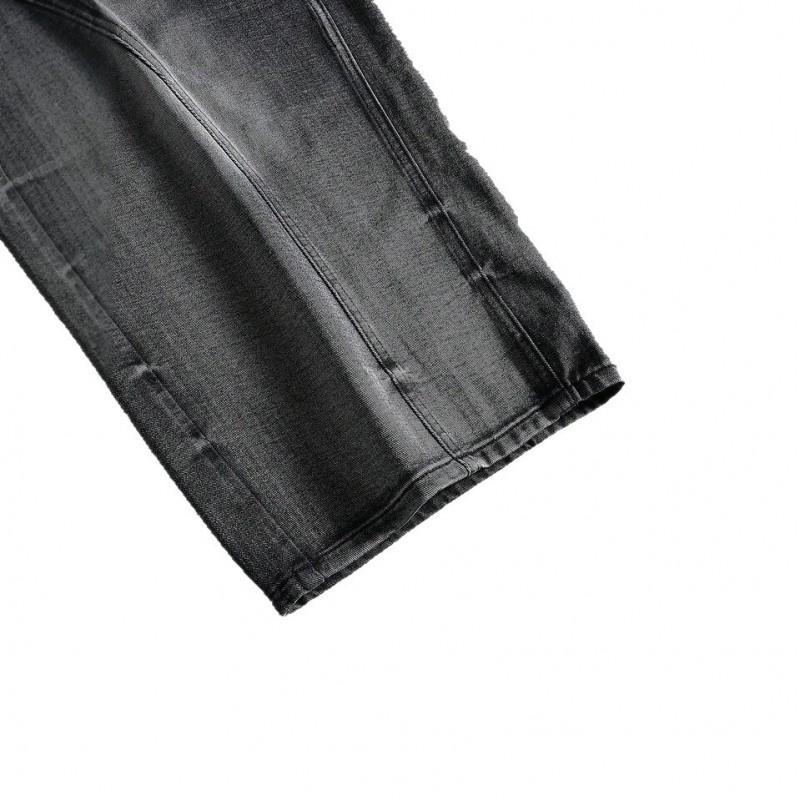 Mens Relaxed Fit Straight Leg Denim Jeans With Vintage Wash Black To Gray Gradient Design