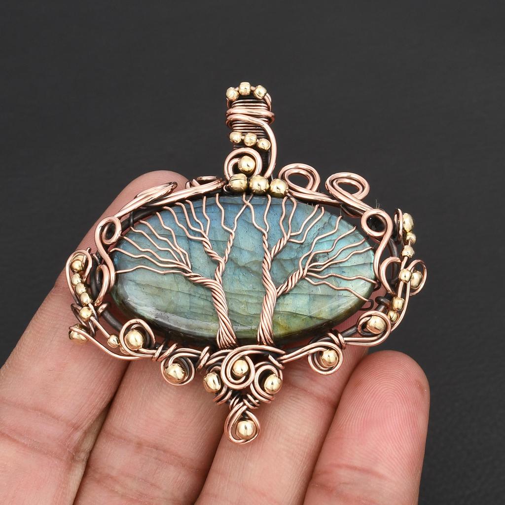 Handmade Tree of Life Pendant Labradorite Gemstone Necklace Copper Wire Wrapped Jewelry Unique Spiritual Gift for Women