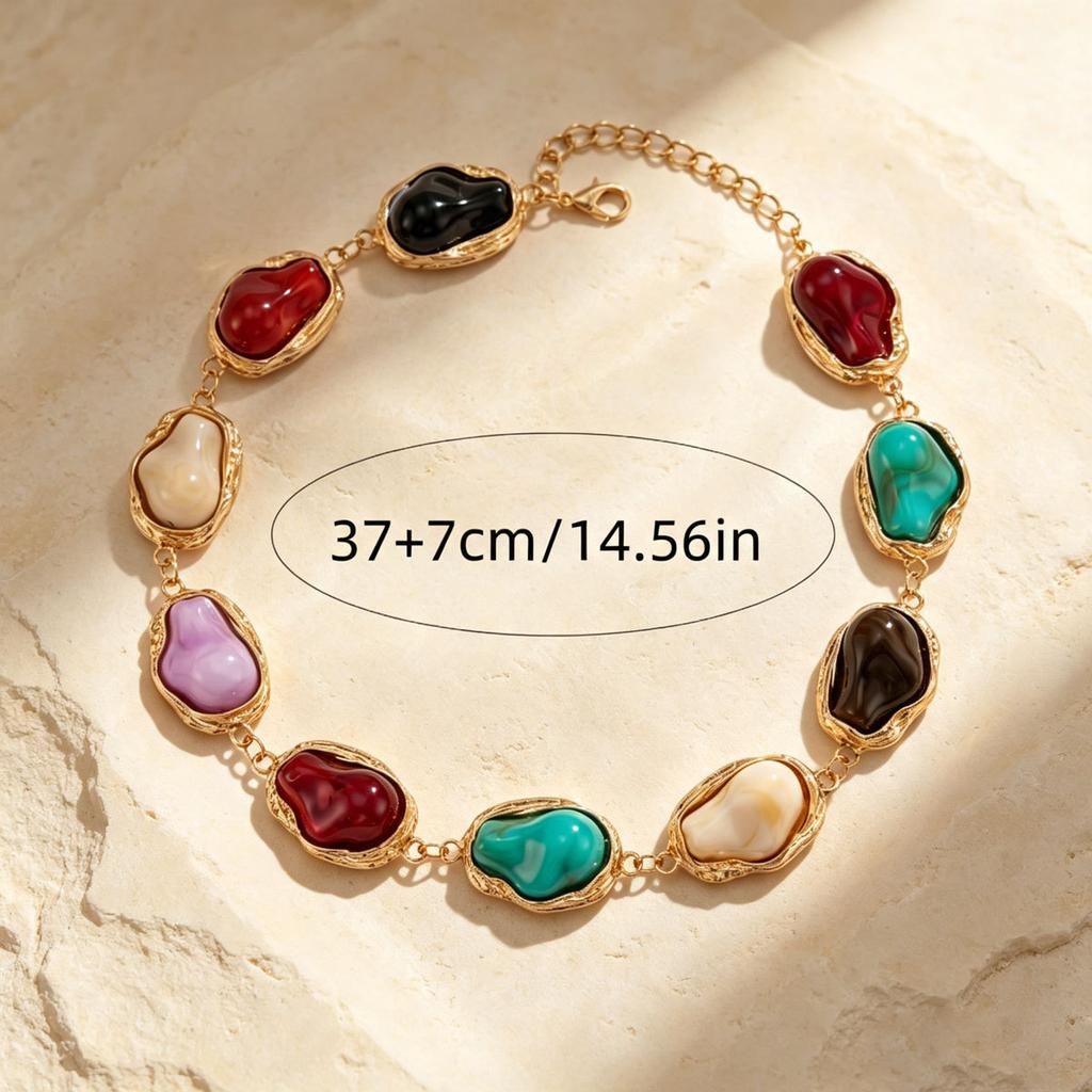European and American jewelry, retro and simple style inlaid with colored resin special-shaped pearl necklace, versatile personalized items