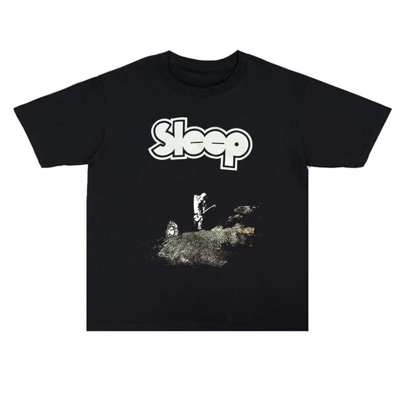 T-shirt con Stampa Rock Metal Manica Corta Vestibilità Larga Cotone Puro Pesante Band Stone Man Doom SLEEP per Uomo e Donna